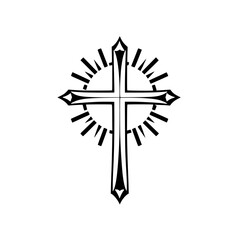 Radiant Cross: A Symbol of Christian Faith and Spirituality. This image showcases a majestic cross, encircled by rays of light, representing hope, faith, and divine grace.