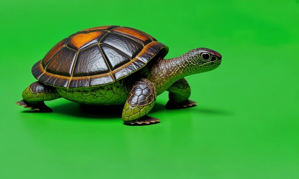 Turtle walking green screen studio background