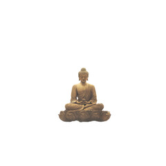 painting of Buddha sitting in a serene forest, with light rays shining down, isolated on a white background 