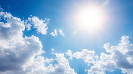 Bright Sun, Fluffy Clouds: A Serene Summer Sky