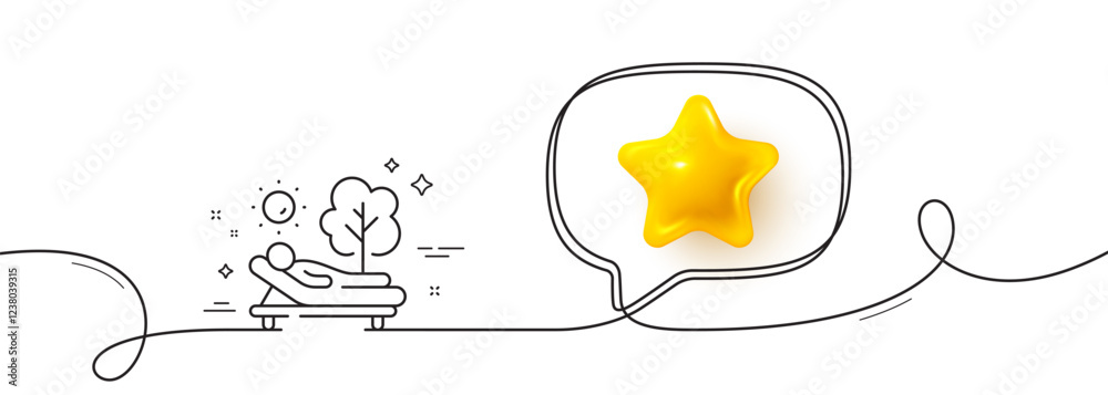 Poster lounger line icon. continuous line with 3d star. deckchair furniture sign. sunbed symbol. 3d star in