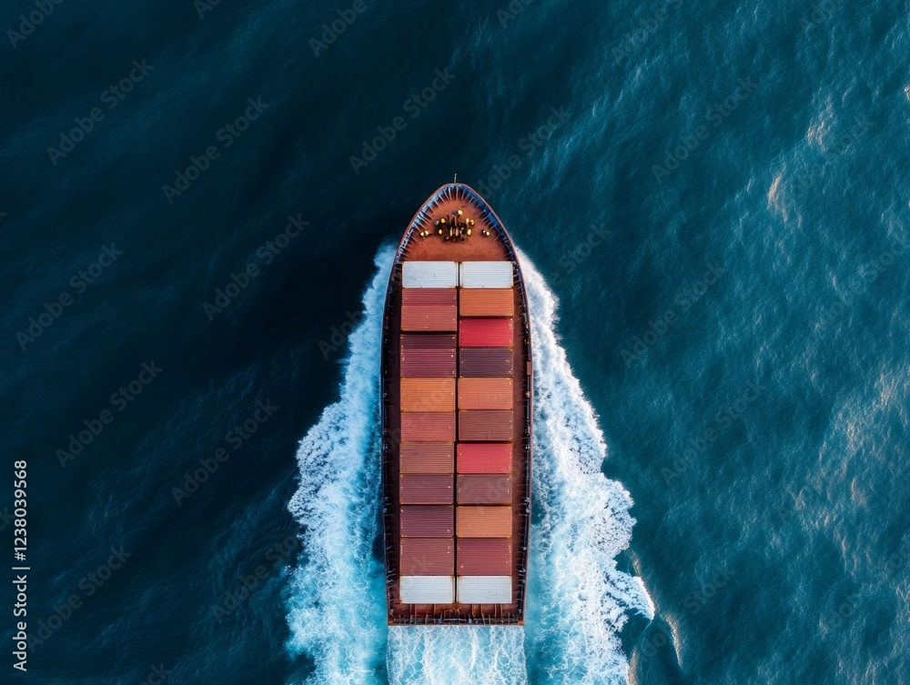 Poster aerial maritime visualization dynamic cargo vessel with stacked shipping containers - oceanic commer