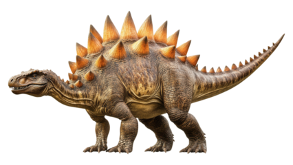 Stegosaurus 3D Model, detailed depiction of iconic dinosaur features, armored plates, tail spikes, isolated for clear viewing, transparent background