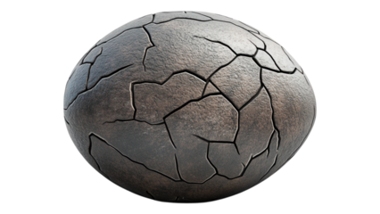 Cracked Dinosaur Egg Model, 3D representation of a dinosaur egg with visible cracks, isolated on a transparent background for versatile use.