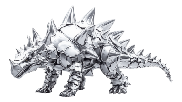 Stegosaurus 3D Model, detailed representation of a dinosaur showcasing its distinctive armored plates and tail spikes, transparent background