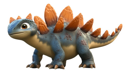 Obraz premium Cartoon Stegosaurus on white background, playful design, vibrant colors, transparent PNG for versatile use, ideal for educational materials