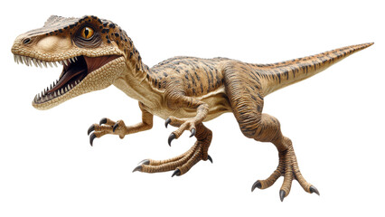 Fototapeta premium Dynamic Velociraptor 3D Model, intricately designed, showcased in an action pose, clear transparent background for versatile use.