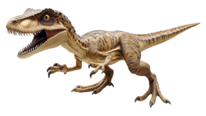 Dynamic Velociraptor 3D Model, intricately designed, showcased in an action pose, clear transparent background for versatile use.