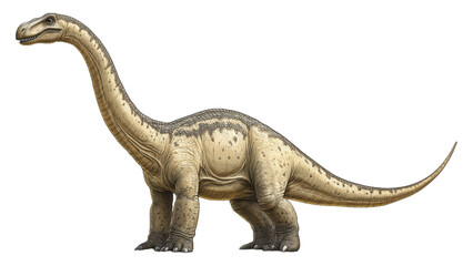 Obraz premium Charming cartoon baby Brachiosaurus on a clean white backdrop, vibrant colors, ideal for children's materials and educational content