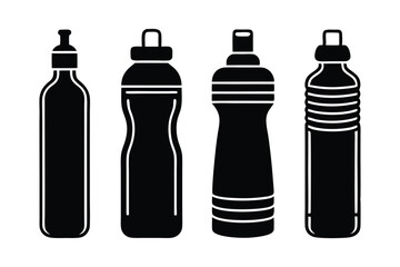 Four different style of Water bottles silhouette art illustration.eps