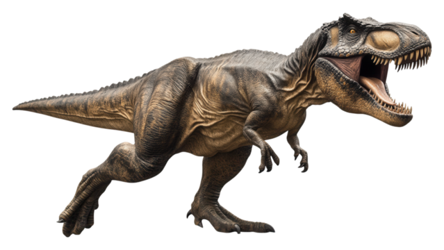 T-Rex Silhouette Roaring, iconic dinosaur figure, bold black outline, striking contrast against pure white background, transparent format for versatility