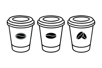 Three different styles of disposable coffee mugs line art vector illustration1.eps