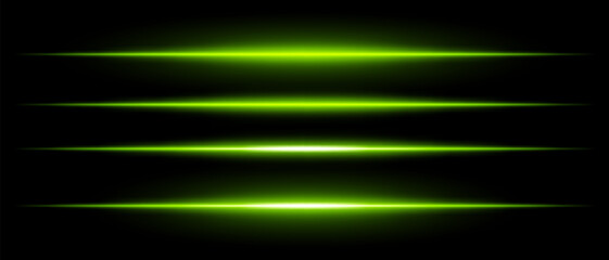 Realistic green laser beams with glowing effect on a black background. Futuristic energy streaks, sci-fi speed motion, neon cyber light.