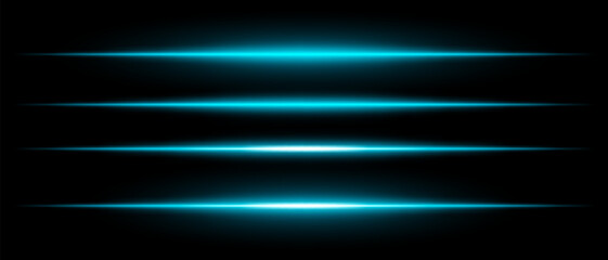 Realistic blue laser beams with glowing effect on a black background. Futuristic energy streaks, sci-fi speed motion, neon cyber light.