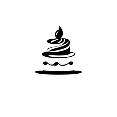 A delectable cake design, perfect for birthdays or celebrations. This image showcases a stylized cake with swirls of frosting, ideal for bakeries or dessert shops seeking a sophisticated logo.