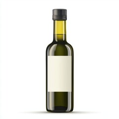 Glass bottle of olive oil mockup with a blank label area, centered on a clean white background