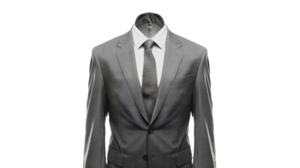 Grey suit and tie on transparent background representing businessman