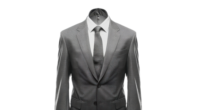 Grey suit and tie on transparent background representing businessman