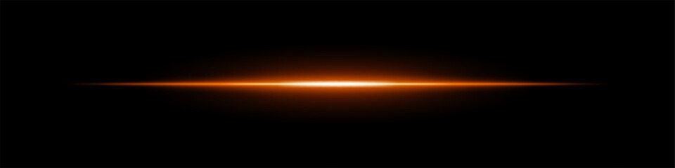 Glowing orange horizontal light beam on a dark background. Futuristic laser effect, energy burst, neon illumination, and sci-fi digital glow concept. © Anastasia