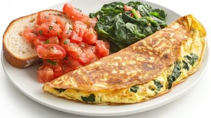 Delicious Spinach and Cheese Omelet with Tomato and Toast