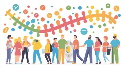 Dynamic social interaction event among diverse groups urban setting art vibrant environment eye-level view community engagement