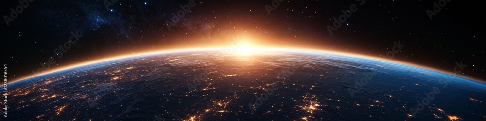 Poster futuristic space station sleek solar panel arrays and communication tech in orbit - pioneering space