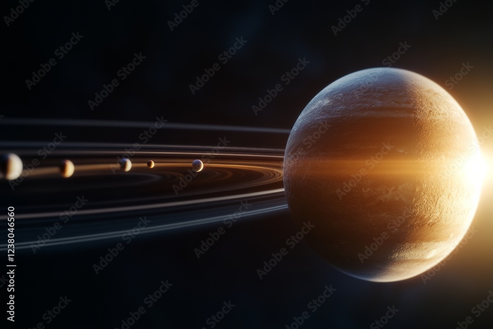 Aufkleber Astronomical Artistry Solar System Alignment and Orbital Paths on Textured Space Canvas - Educational Visuals for STEM Learning and Scientific Exploration