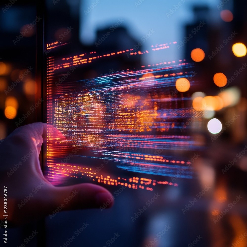 Poster Holographic Touchscreen Interface Interactive Data Visualization on Transparent Glass for Business Analytics and Innovative Urban Environments