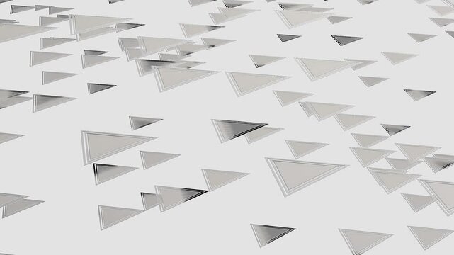 silver triangles moving on gray background. 3d render looped animation