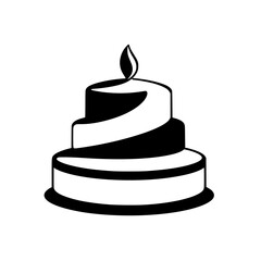 A delectable three-layered cake, adorned with a single candle, makes for a perfect birthday treat. This minimalist design is ideal for invitations or celebratory graphics.