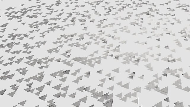 silver triangles moving on gray background. 3d render looped animation