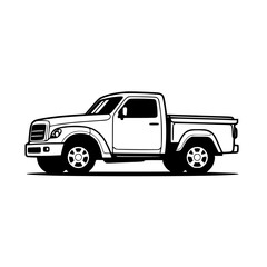 White Pickup Truck Illustration: A Classic Design. Perfect for automotive, transport, and vintage vehicle projects. Clean lines and simple style.