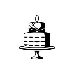 A delectable two-tiered cake, adorned with a single candle, sits elegantly on a cake stand, perfect for birthdays or anniversaries. This image evokes feelings of celebration and joy.