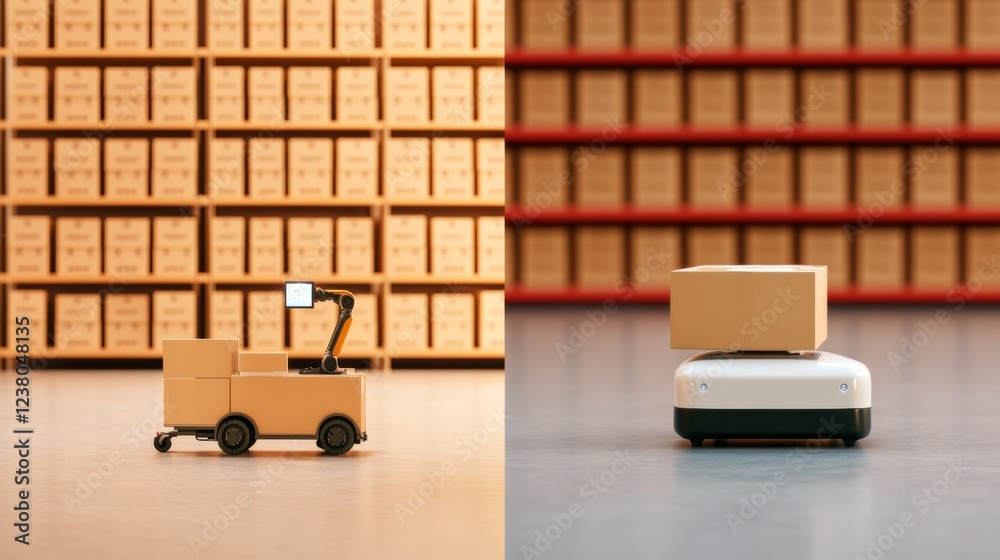 Poster Sleek Automated Warehouse Robotics Transport Carts and Digital Monitoring in Smart Factory for Efficient Logistics - Future of Industrial Automation and Clean Design