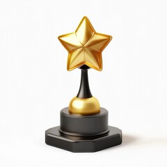 golden award trophy with a star-shaped topper, standing on a sleek black base, isolated on a white background