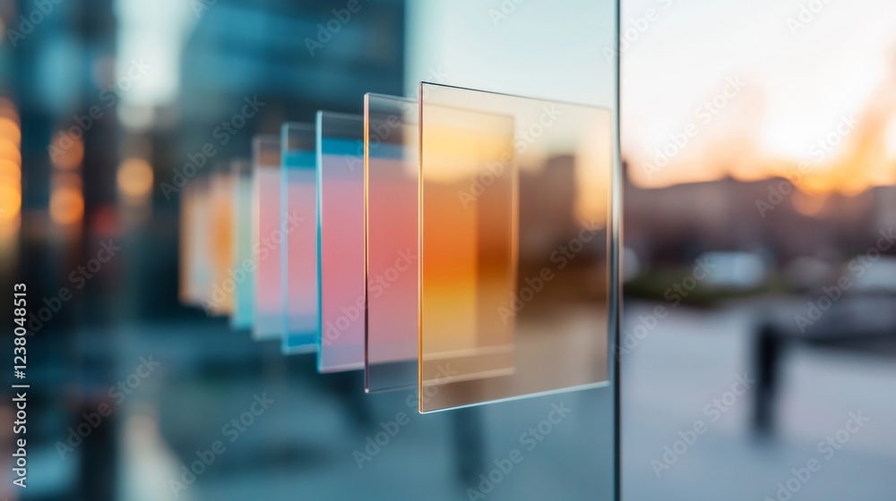 Poster modern workspace innovation transparent acrylic panels in vibrant pastel tones for dynamic business 