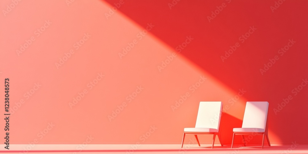 Aufkleber minimalist mid-century office space abstract red gradient backdrop with modern chairs - dynamic work