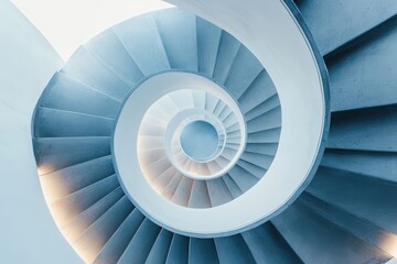 Spiral staircase with modern architectural design featuring curved blue steps