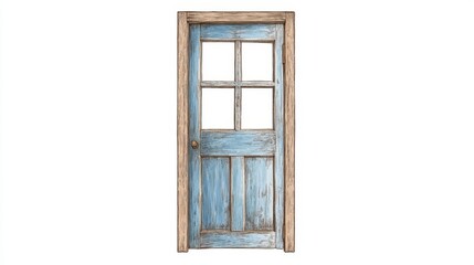 Obraz premium Vintage Wooden Door With Glass Window in Rustic Blue Finish