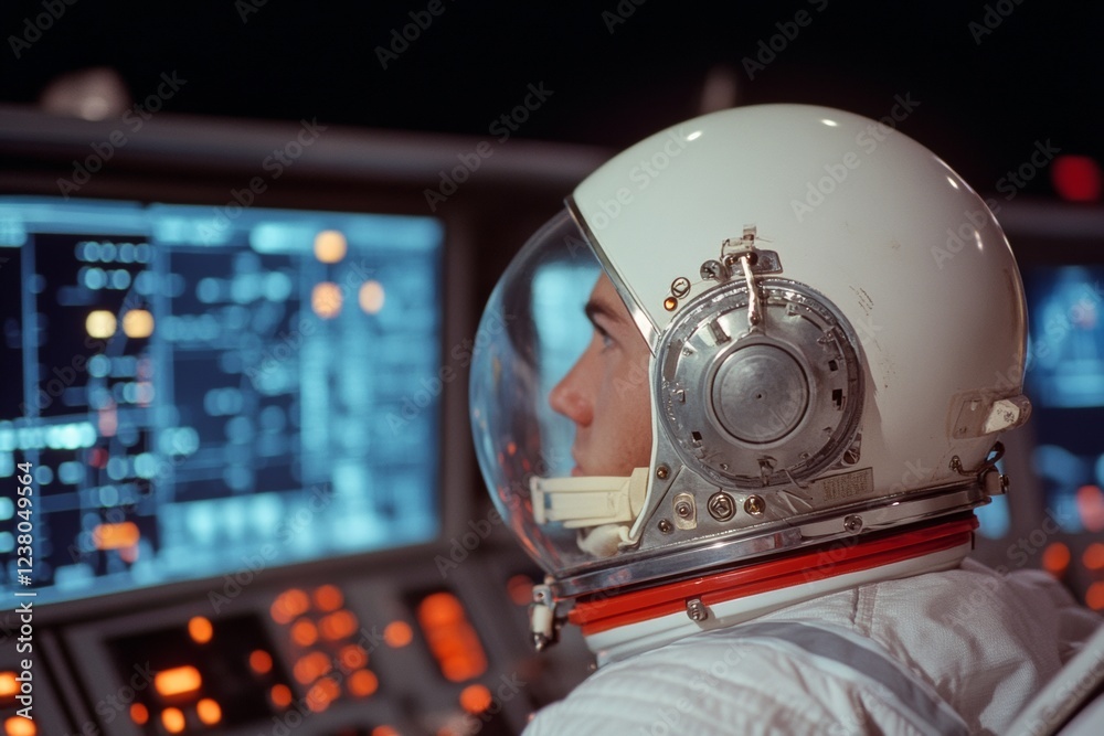 Poster Futuristic Tech Hub High-Resolution Monitors with Interactive Data Graphics and Control Interface - Aerospace Mission Management and Advanced Space Operations Efficiency
