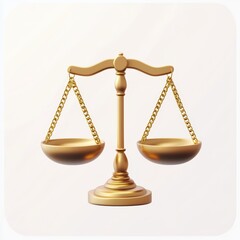 Golden scale perfectly balanced with equal weights on both sides, centered on a clean white background