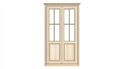 Fototapeta premium Symmetrical Wooden Double Panel Door with Glass Inserts in Natural Finish