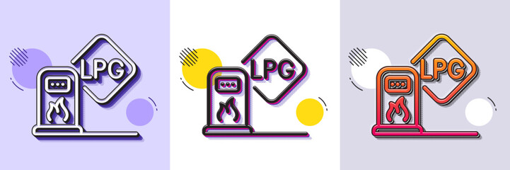 Gas station line icon. Halftone dotted pattern. Gradient icon with grain shadow. Filling station sign. LPG fuel symbol. Line gas station icon. Various designs. Vector