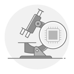 Microscope with AI Circuit Icon, Artificial Intelligence in Science and Technology Research Symbol