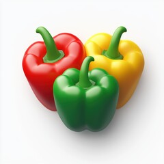 group of colorful bell peppers in red, yellow, and green, placed on a bright white background