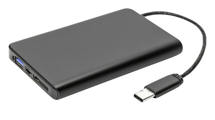 Modern docking station with usb-c cable on transparent background