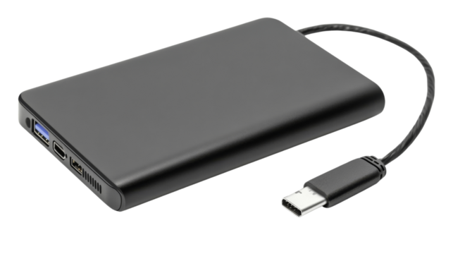 Modern docking station with usb-c cable on transparent background