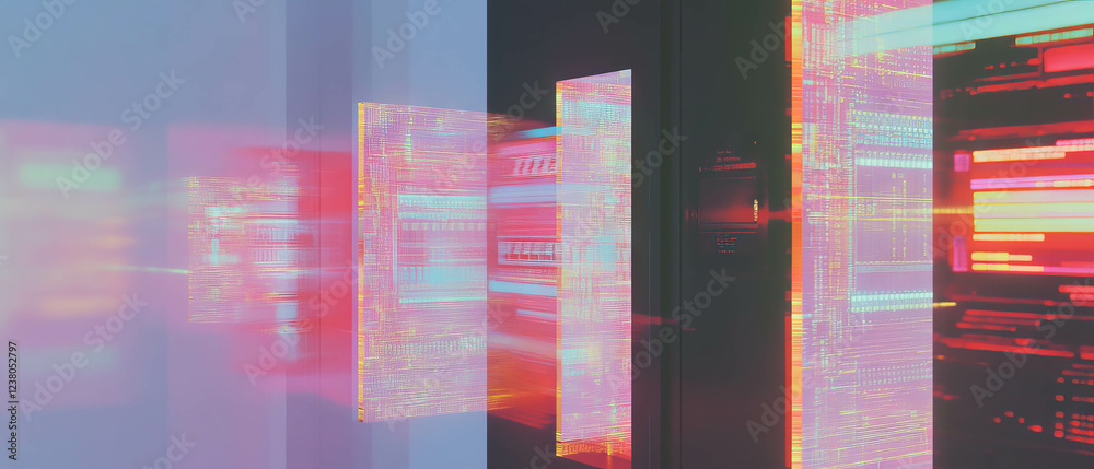 Poster exploring technology through minimalistic mixed media collage with vibrant textures