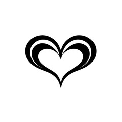 Elegant Black Heart Symbol: Simple, Minimalist Vector Graphic Design. Perfect for Valentines, Love, Romance themes.  Clean lines, elegant shape. Ideal for various design projects.
