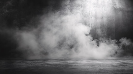 Fototapeta premium An empty dark cement wall and studio room with smoke floating upwards, perfect for product display.
